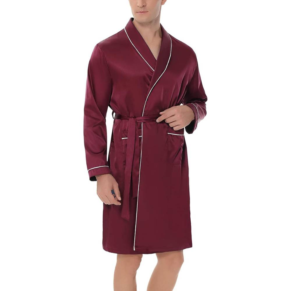 buy red silk satin robe for man