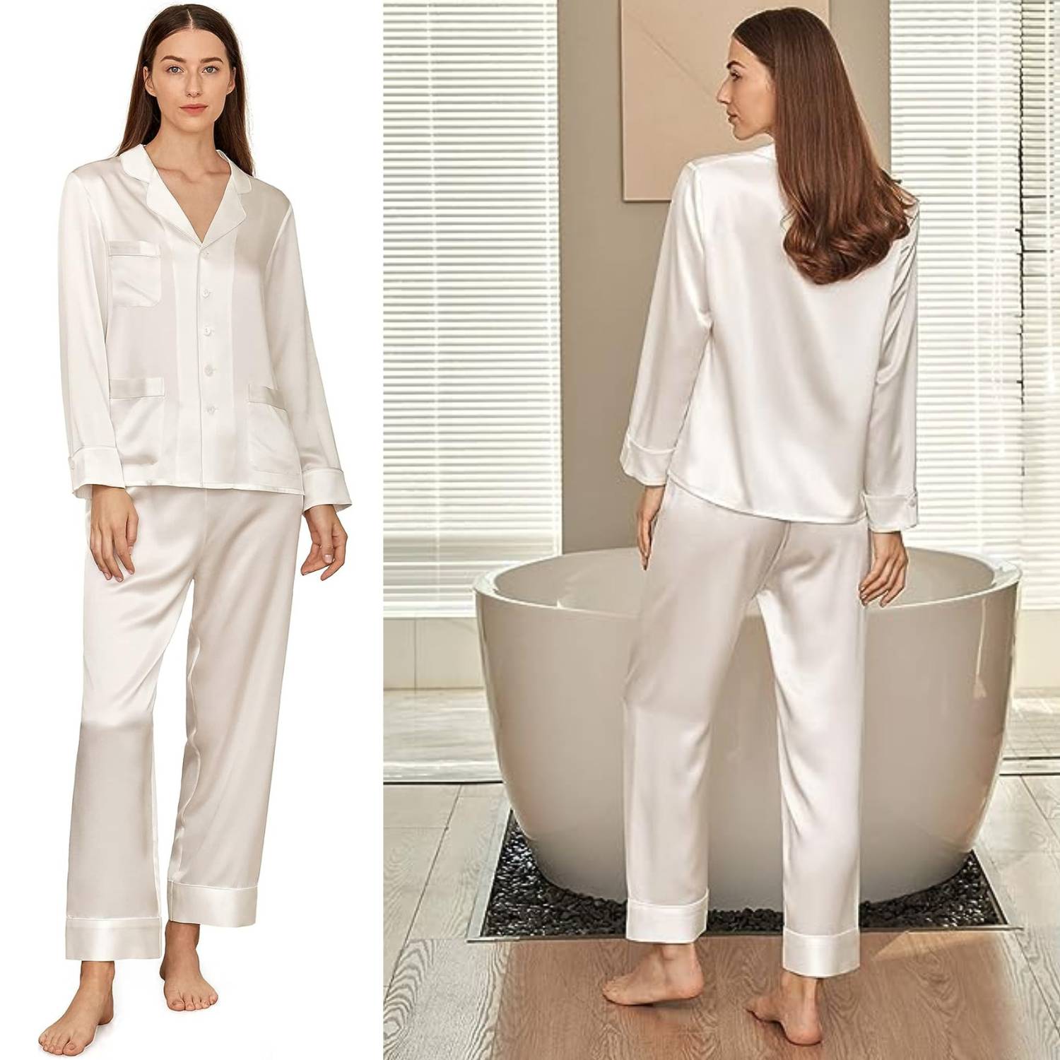 buy white pure silk sleepwear